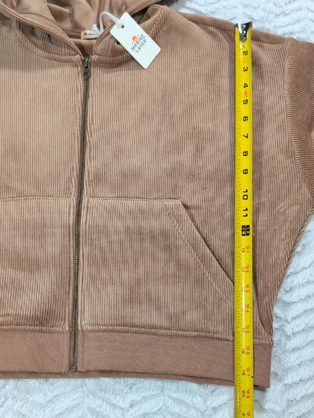 538. Marine Layer Velour Corduroy Zip Up Hoodie | Color: Toffee - Picture 6 of 10